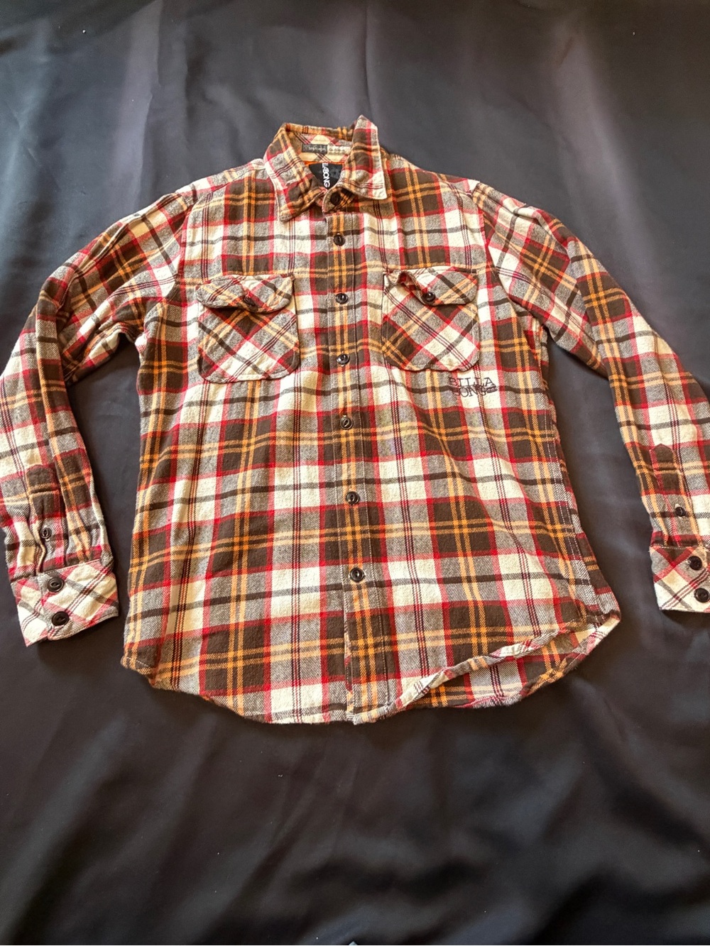 Billabong Men's Plaid Button-Down Shirt - Brown/Red/Cream